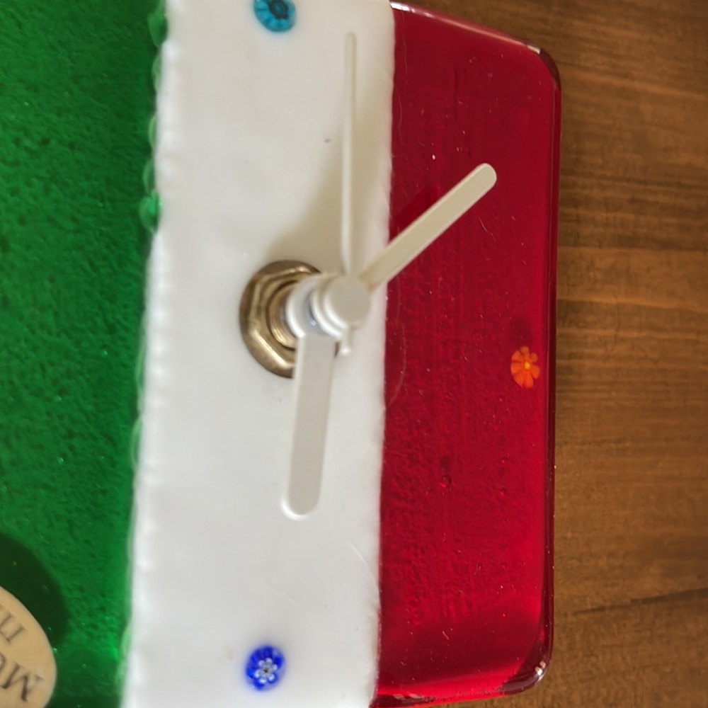 Murano Glass Clock. Italian flag. Small Desk or table clock. Made in Italy. - Picture 4 of 10